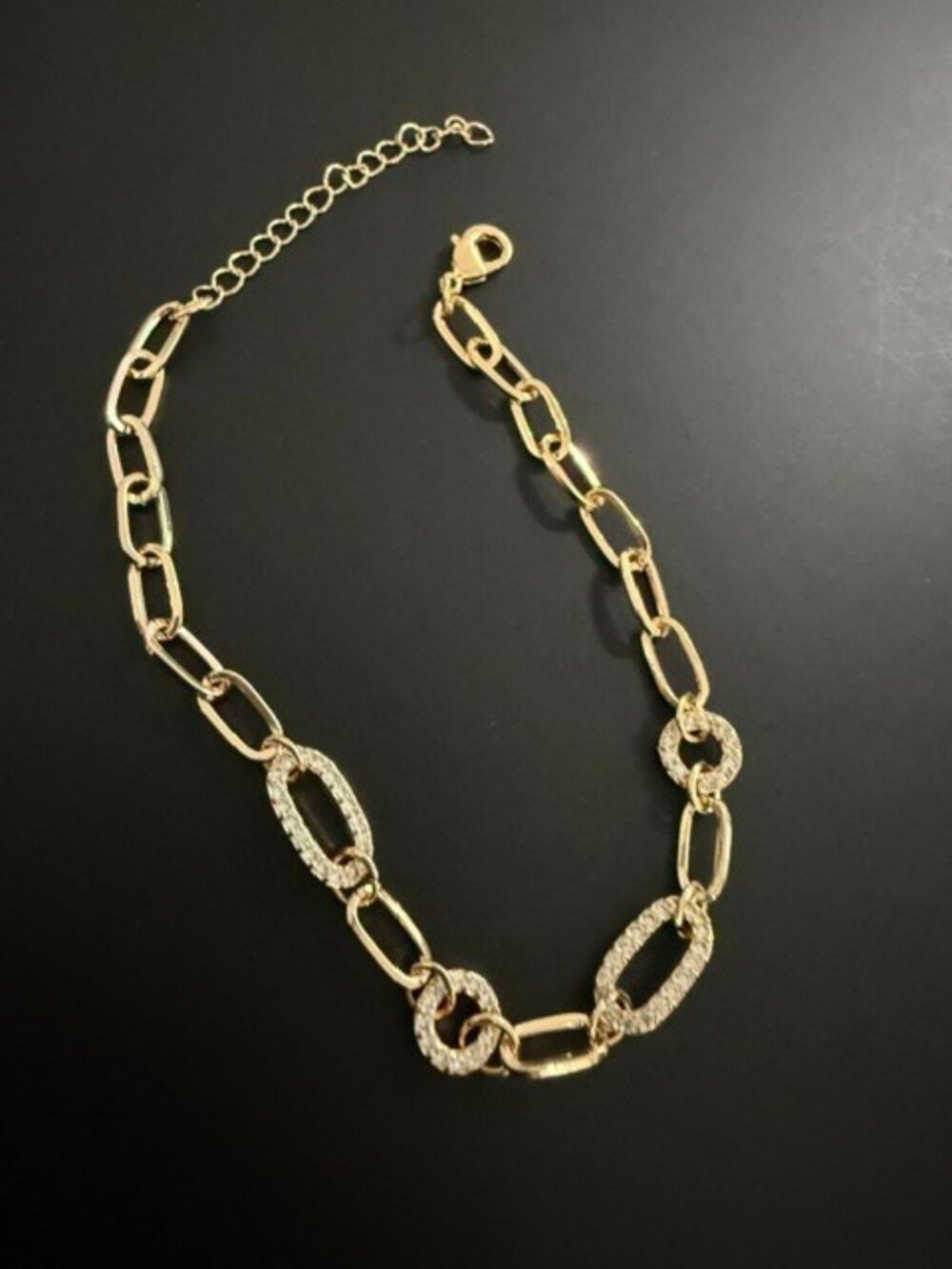 Paperclip Anklet Ankle Bracelet Gold Plated Clear CZ stones Adjustable 10 inch